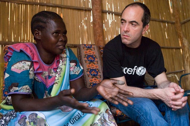 Actor James Nesbitt on a visit to observe Unicef's work with child soldiers