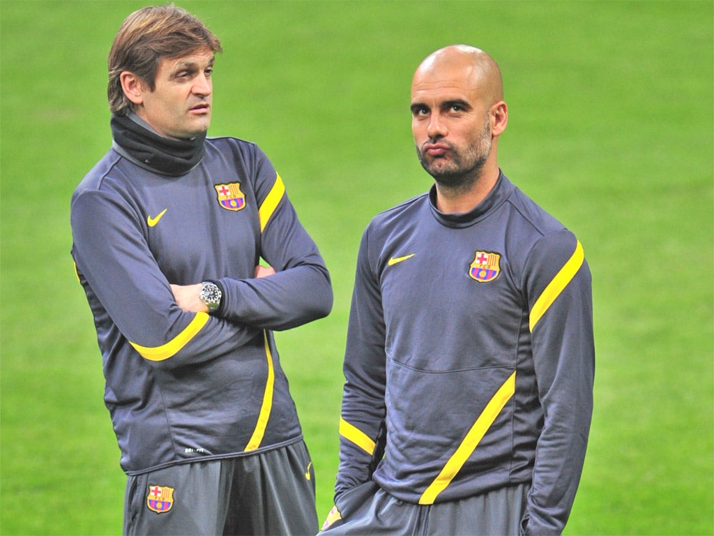 Tito Vilanova (left) took over from Pep Guardiola in June