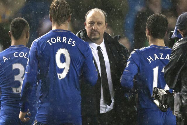 Rafa Benitez congratulates his Chelsea players last night