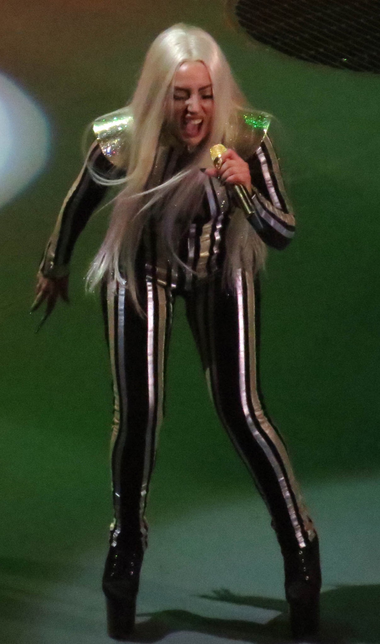 Lady Gaga performing with the Rolling Stones