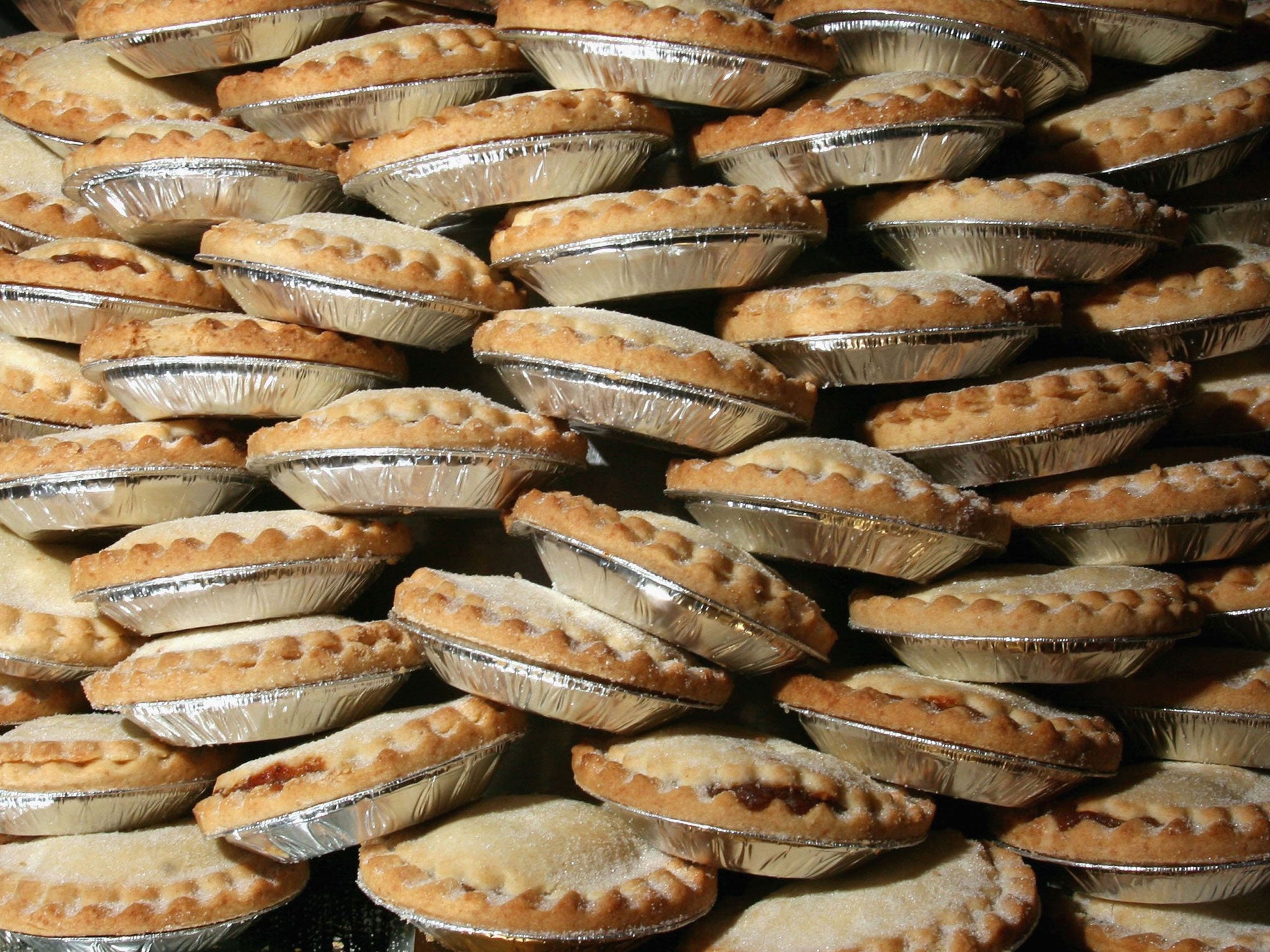 Mince pies wait to be eaten before the Wookey Hole Big Eat Mince Pie Eating Contest, at the Wookey Hole Show Caves on November 29, 2006