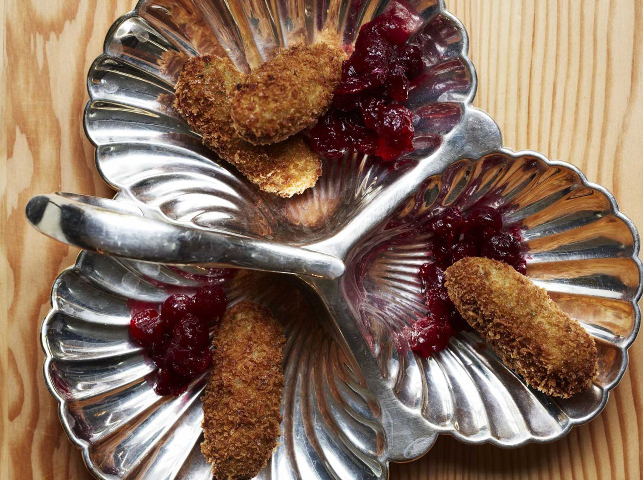 Use leftover meat to make turkey croquettes and serve with cranberry sauce