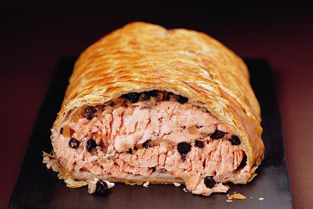 Salmon en croûte with stem ginger and currants by Annie Bell