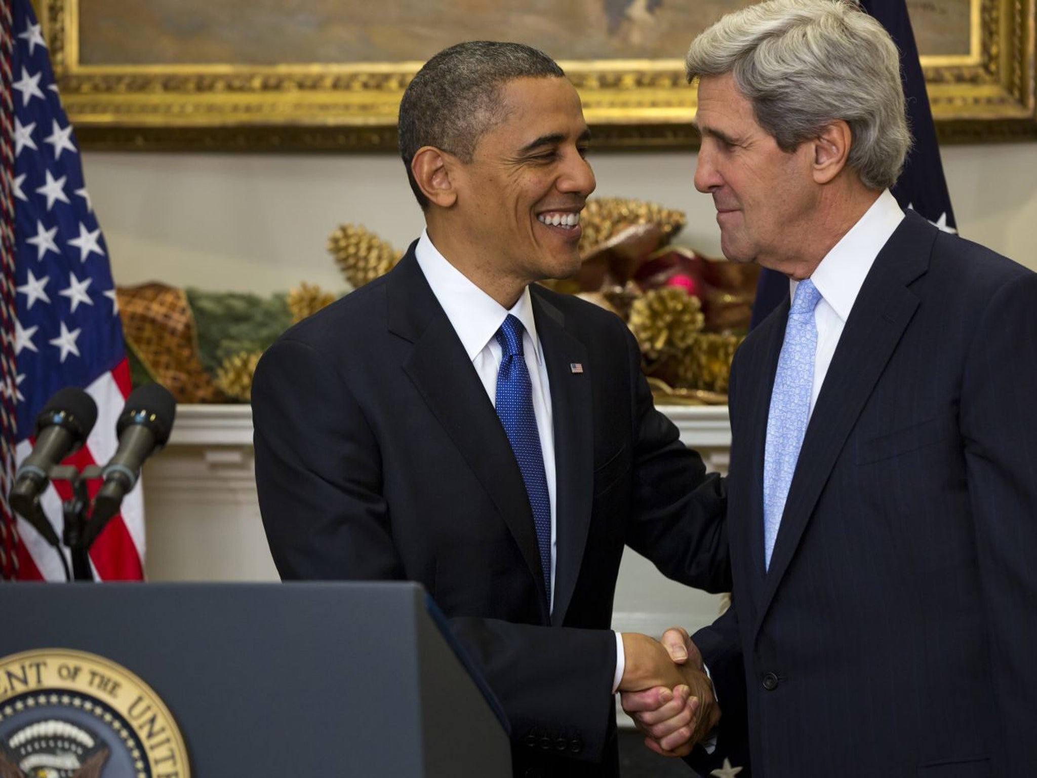 Barack Obama and John Kerry at the announcement yesterday