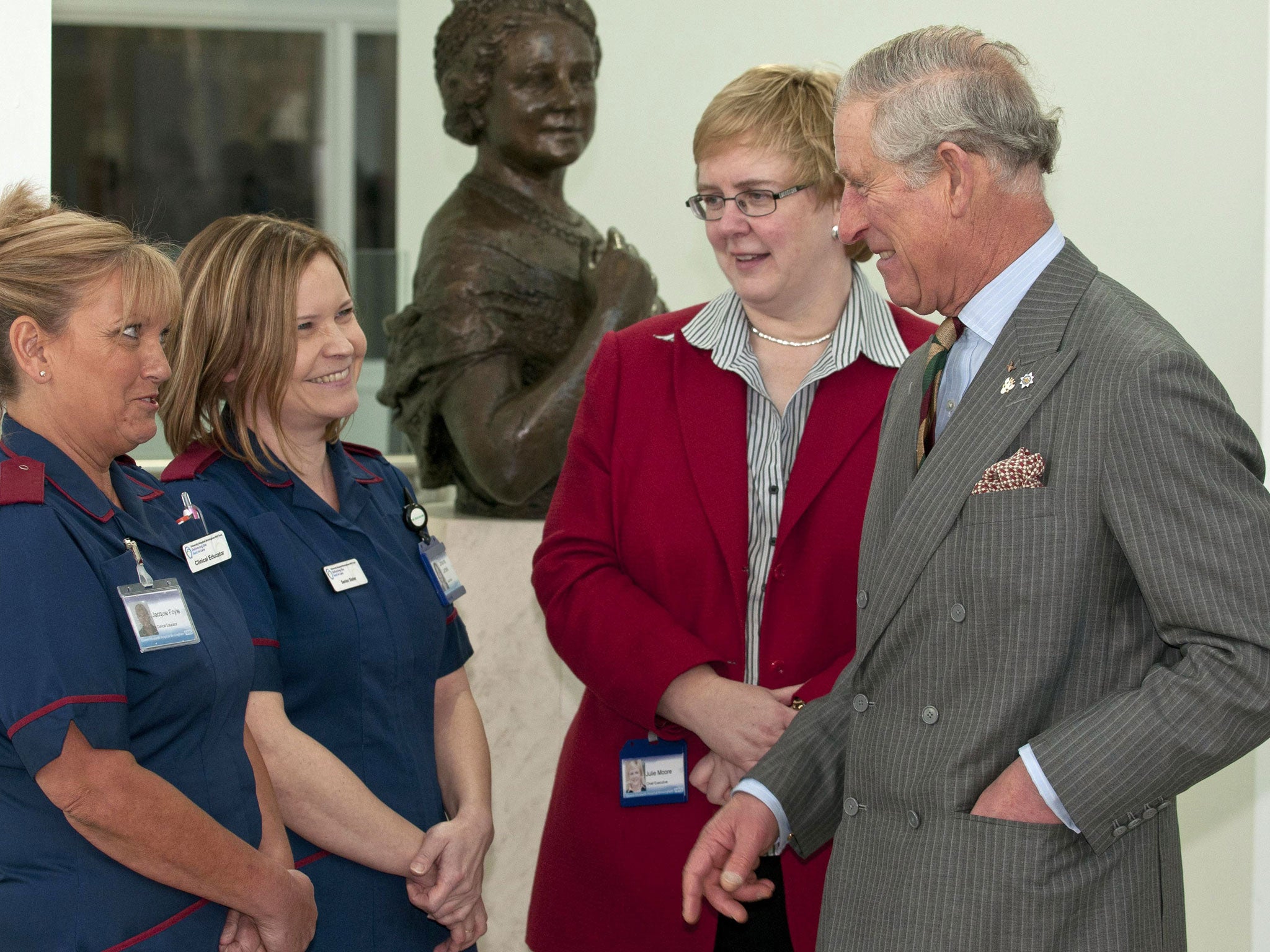 Prince Charles meets staff at the Queen Elizabeth Hospital