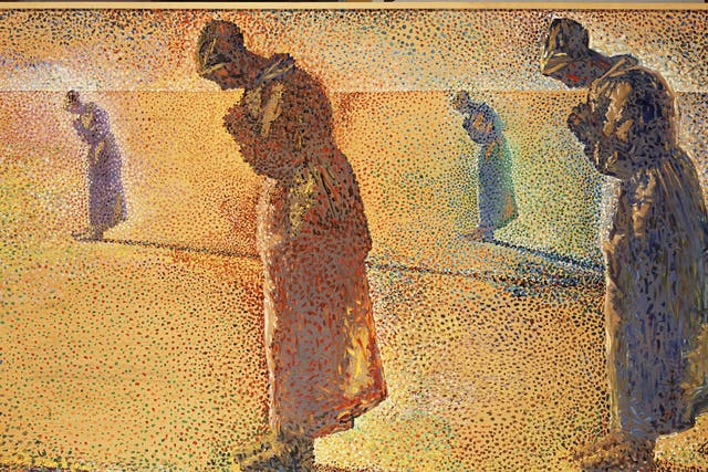 Five ladies leaning ... Salvador Dalí’s Dawn, Midday, Sunset and Dusk (1979) was inspired by the female figure in Jean-Fran?ois Millet’s Angelus, which has been loaned to the Pompidou for this show