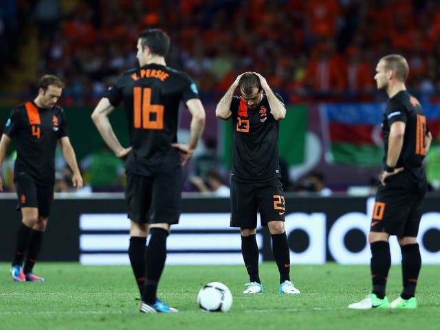 <b>Holland team at Euro 2012, selected by Sam Wallace</b><br/>
I tipped them as potential finalists. They lost all three games. All that attacking talent, I just wish I had known how bad their defence was.