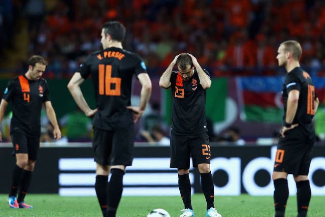 <b>Holland team at Euro 2012, selected by Sam Wallace</b><br/>
I tipped them as potential finalists. They lost all three games. All that attacking talent, I just wish I had known how bad their defence was.