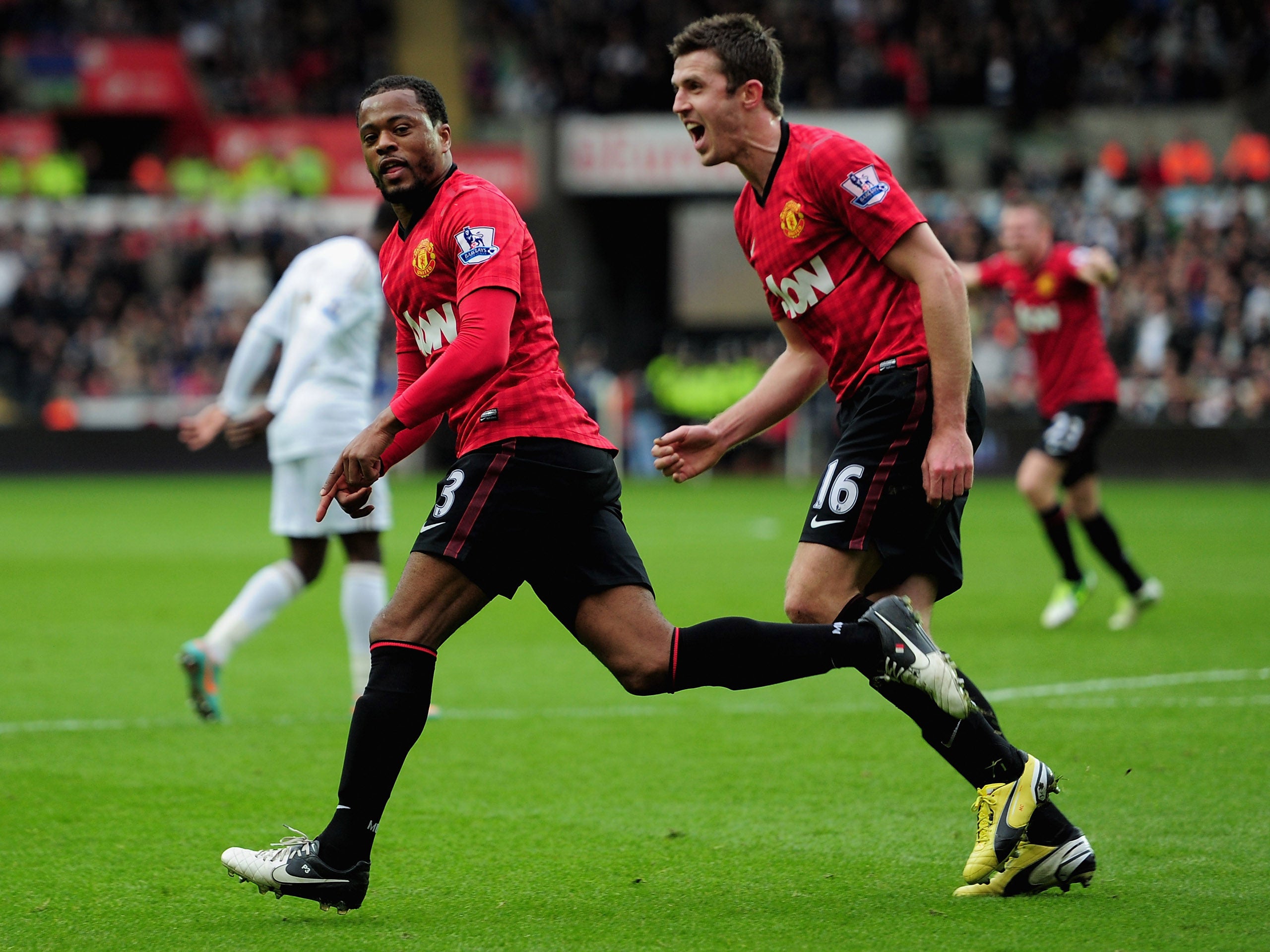 Patrice Evra of Manchester United celebrates his goal