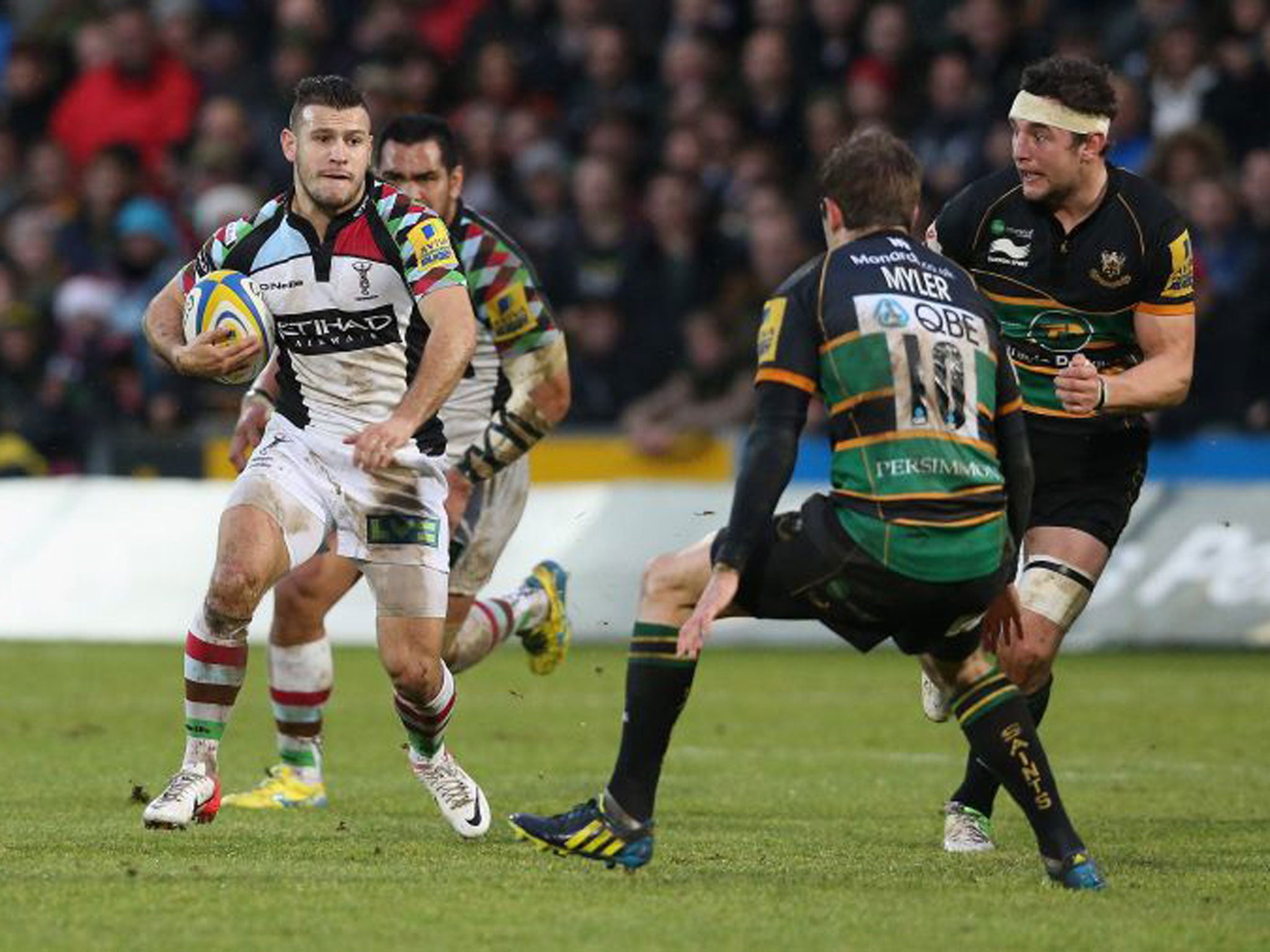 Danny Care makes a break during the victory over Northampton