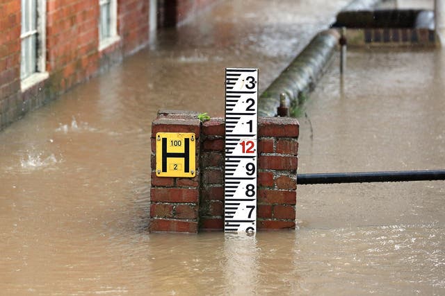 The submerged scene in Tewkesbury, Gloucestershire