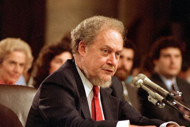 <p>Bork testifies to the Senate Judiciary Committee during his Supreme Court confirmation hearings</p>