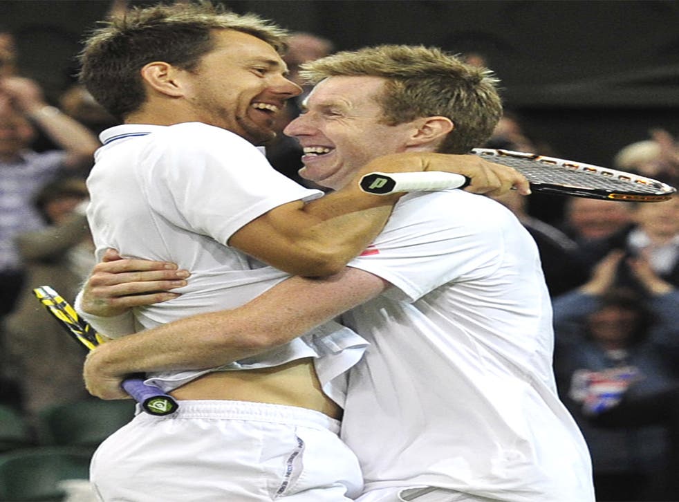 Britain’s Jonny Marray (right) celebrates winning the Wimbledon doubles title with his partner Freddie Nielsen in July