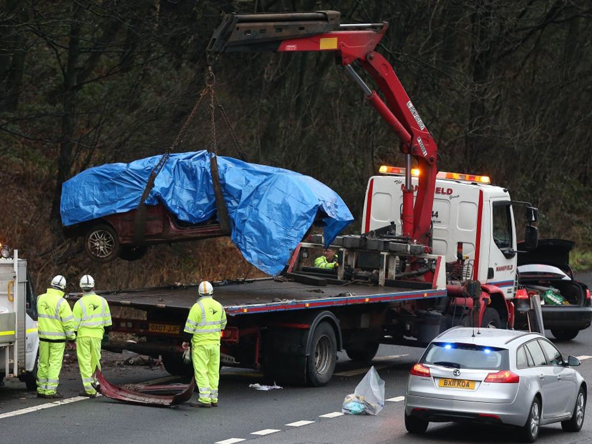 The scene of a crash on the M6 northbound carriageway between junctions 14, near Stafford, and 15, near Stoke-on-Trent