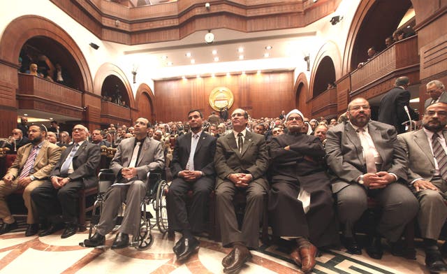 The Egyptian President Mohamed Morsi, second from right, meets along with Egypt’s Shura Council 