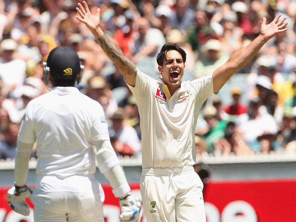Mitchell Johnson claimed four wickets on the first day against Sri Lanka