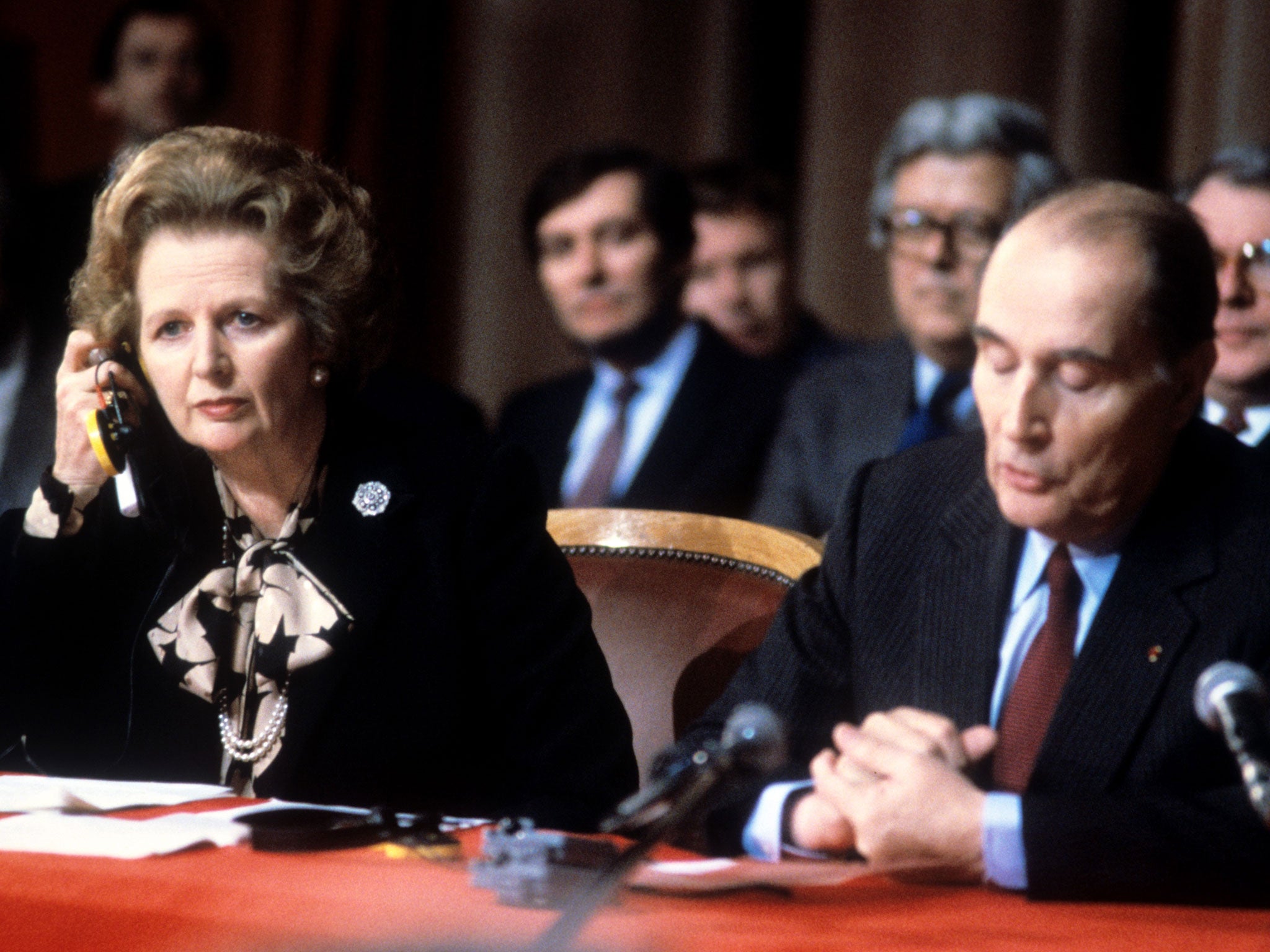 Margaret Thatcher in the 1980s with François Mitterrand