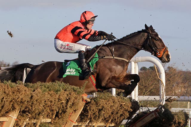 Jezki forges clear over the final flight at Leopardstown yesterday