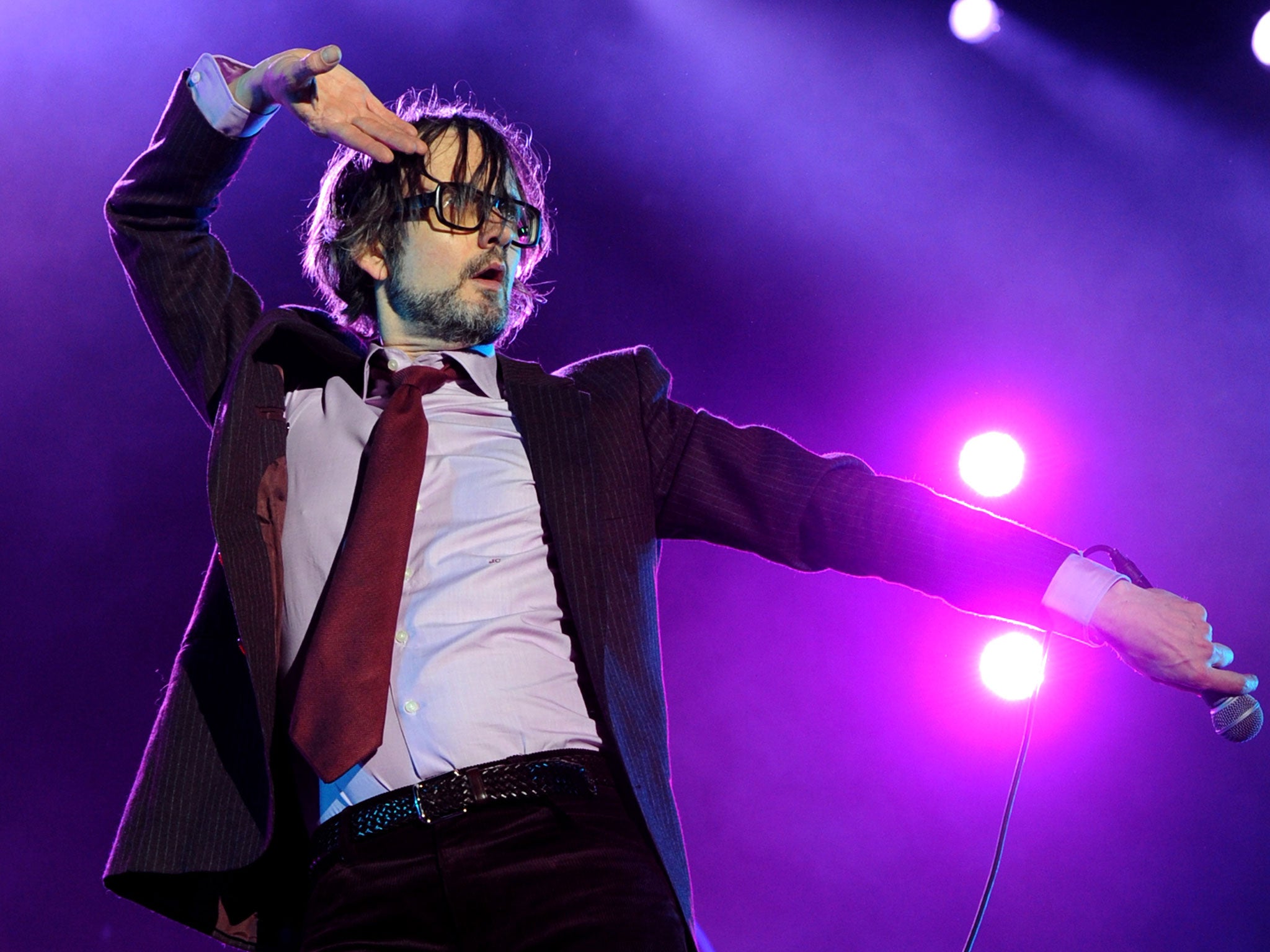 Singer Jarvis Cocker of Pulp performs onstage during the 2012 Coachella Festival on April 13, 2012 in Indio, California.