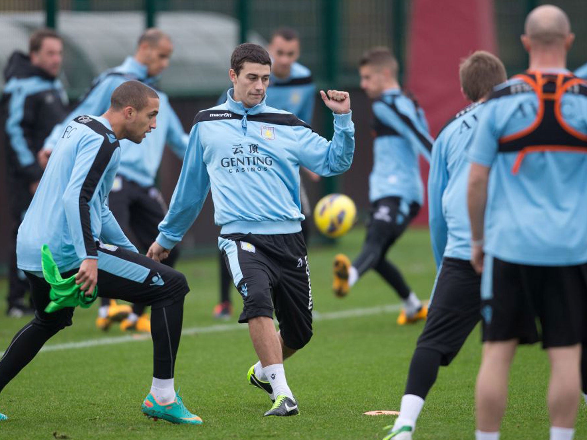 Youngsters Jordan Bowery (left) and Matthew Lowton lead the way in Villa training yesterday