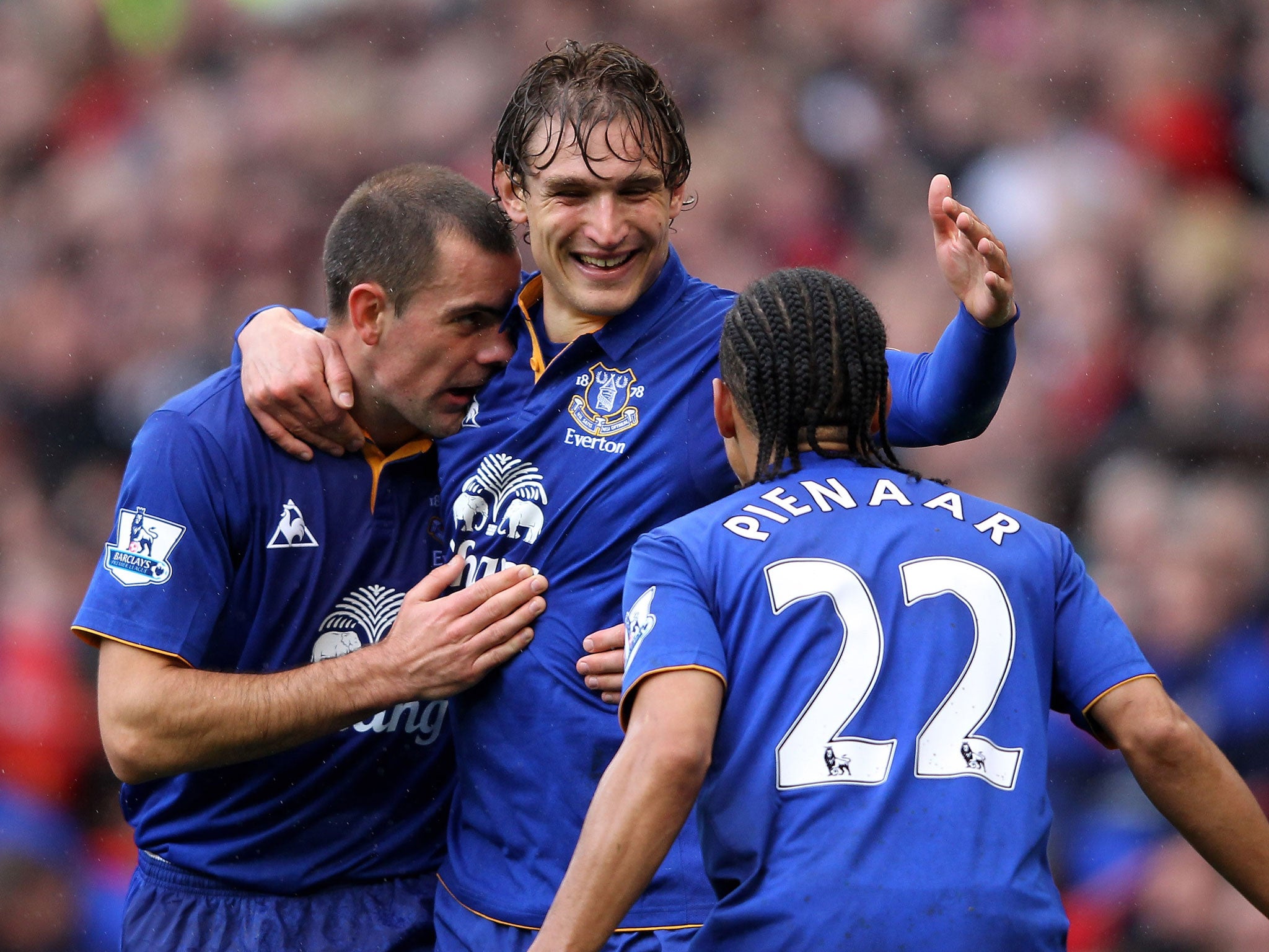 Triple whammy: The arrival of Nikica Jelavic (centre), Darron Gibson (left) and Steven Pienaar in the last January window boosted Everton