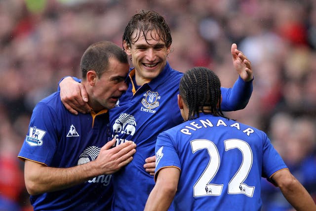 Triple whammy: The arrival of Nikica Jelavic (centre), Darron Gibson (left) and Steven Pienaar in the last January window boosted Everton