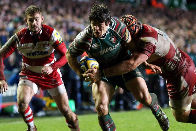 Strong-armed: Leicester’s Anthony Allen is tackled by Ben Morgan