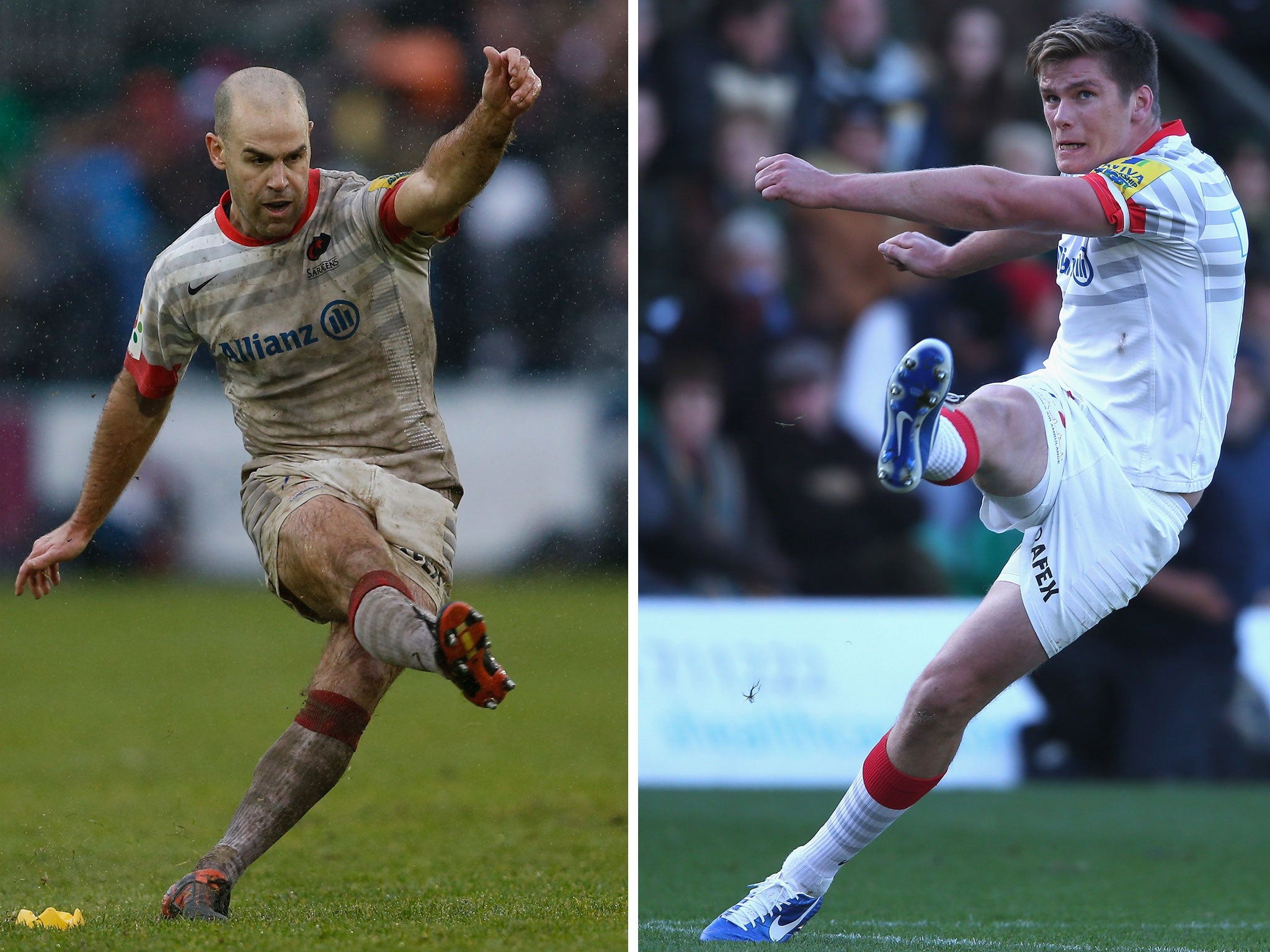Making a point: Saracens see the many penalties converted by Charlie Hodgson (left) and Owen Farrell as reward for the team’s pressure