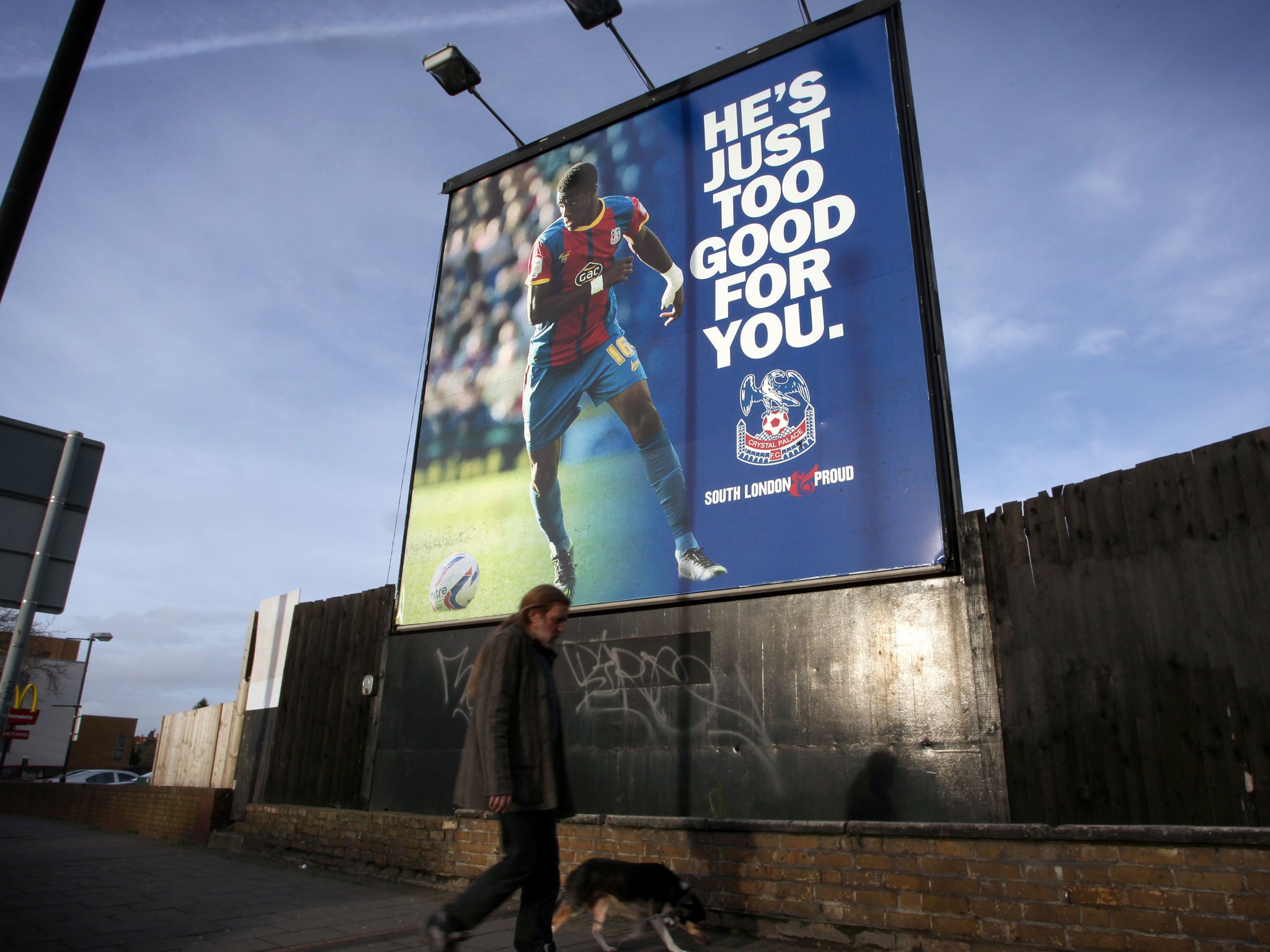 Wilfried Zaha features on a Crystal Palace billboard in Streatham