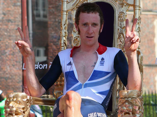 Bradley Wiggins holds court after winning the Olympic time trial