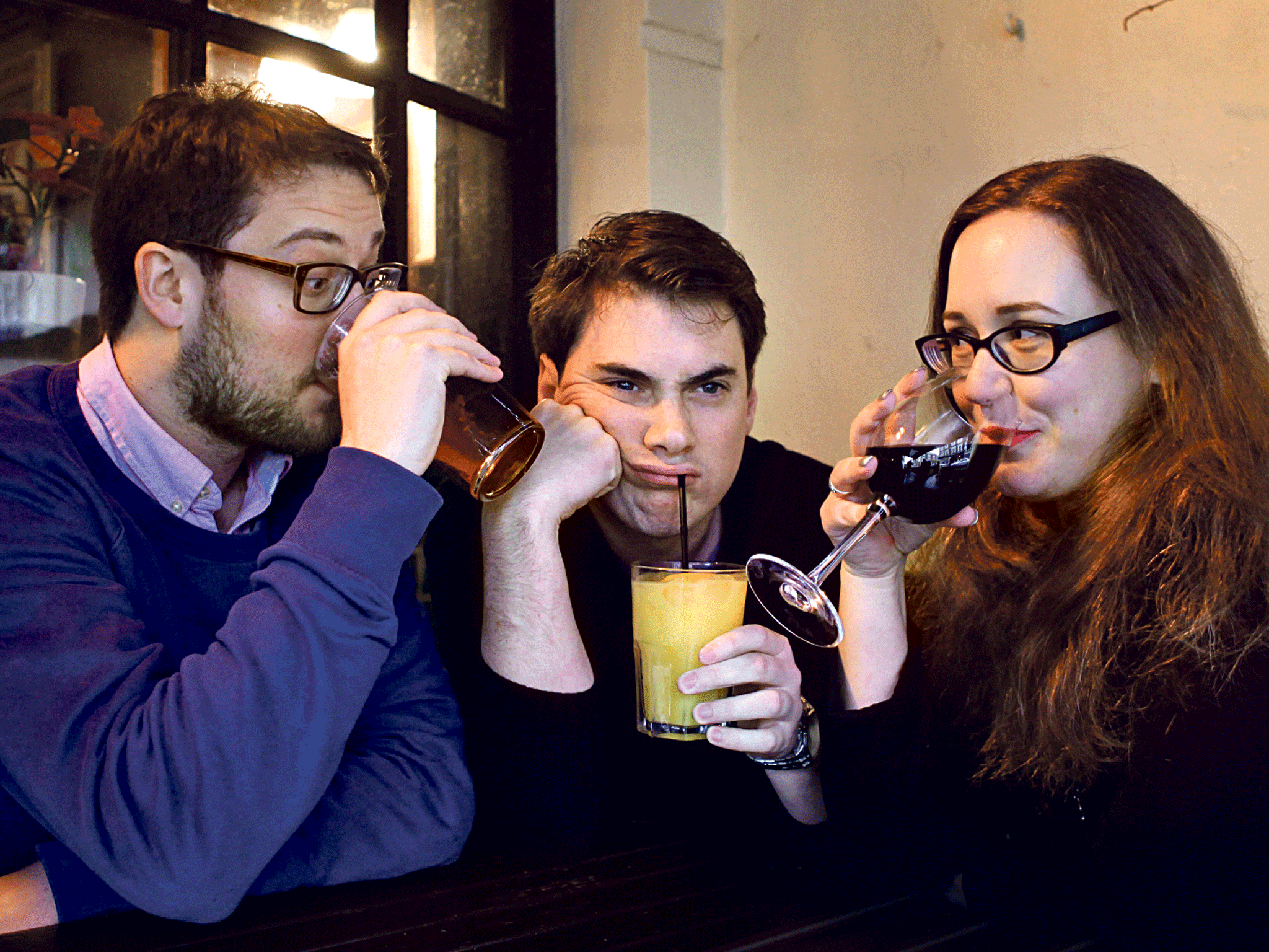 Lonely non-drinker: Jamie Merrill (centre) sticks to the soft stuff