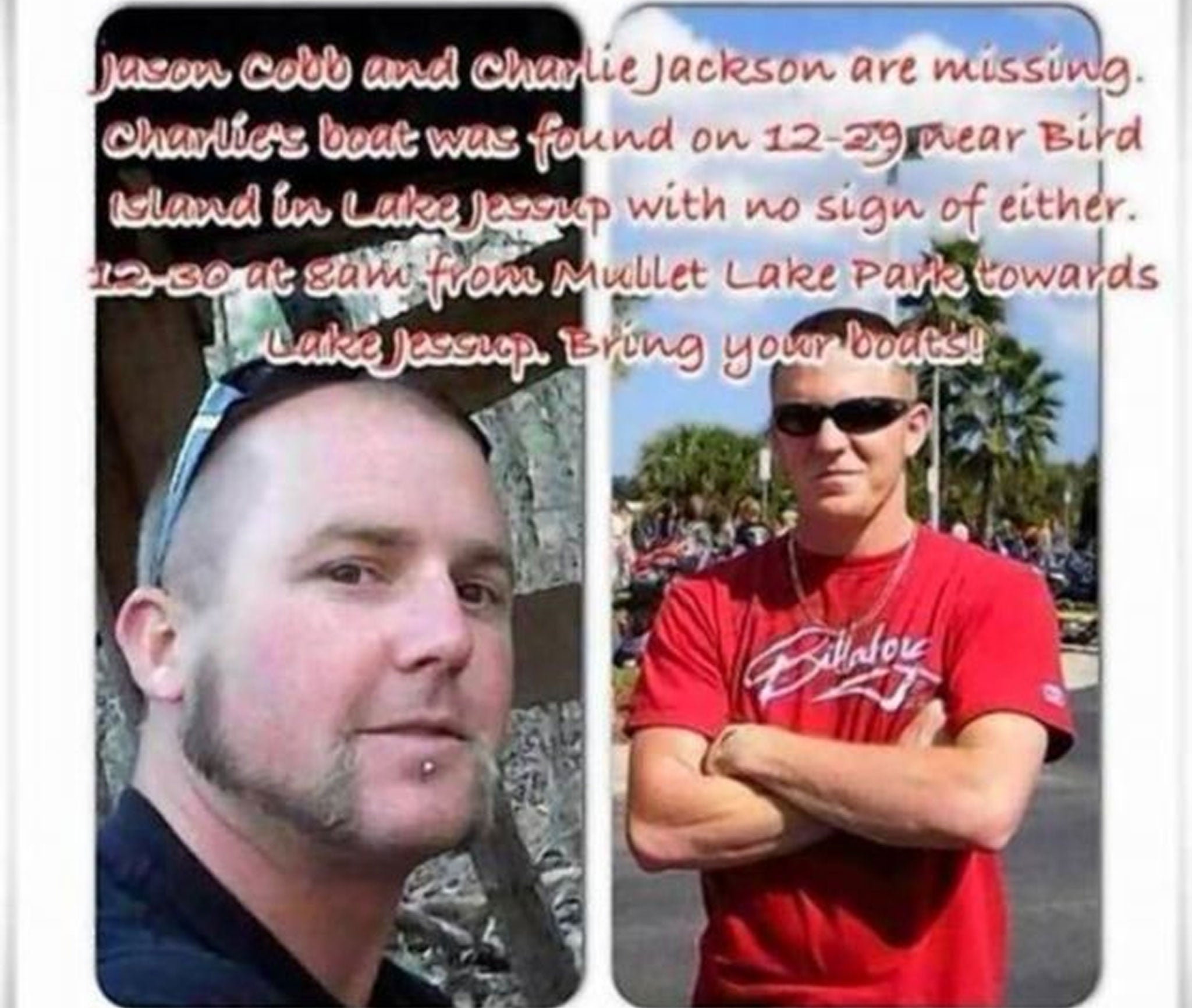 Friends and family of Jason Cobb (left) and Charlie Jackson (right) have appealed for help to find them on Facebook