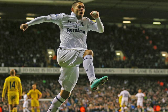 Tottenham's Clint Dempsey celebrates his goal against Reading