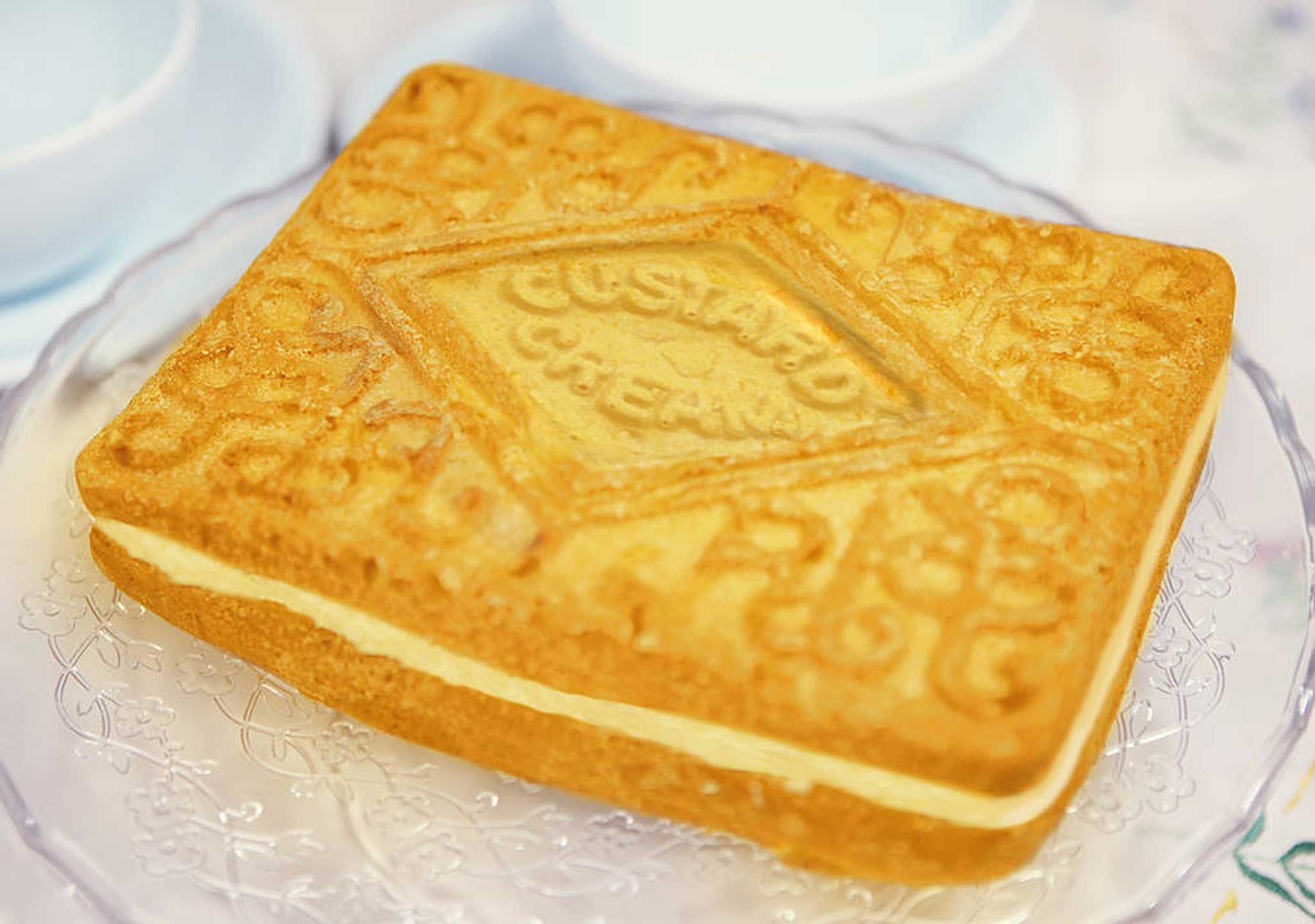 In a world full of silly things, this takes the biscuit. It is not, as the picture suggests, a giant custard cream. Think about the logistics, that would be a nightmare to eat. It is in fact a cake, made with a 'Custard Cream Cake Mould'. £19.99, notonthehighstreet.com