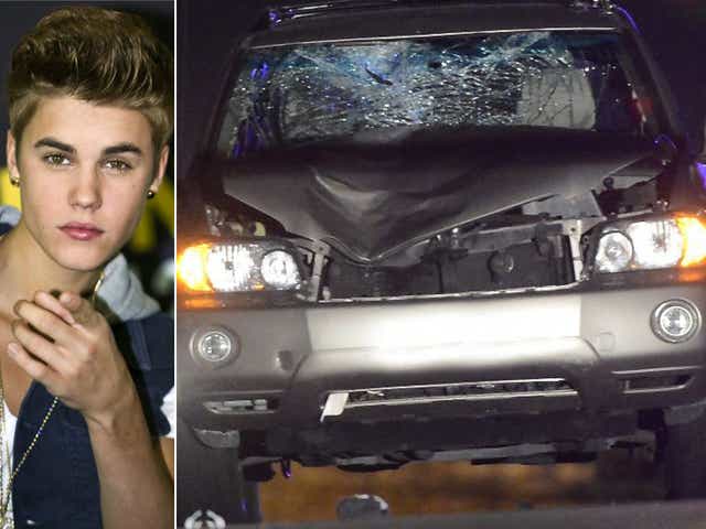 Justin Bieber and the car that struck and killed the celebrity photographer who had been attempting to photograph the star's car