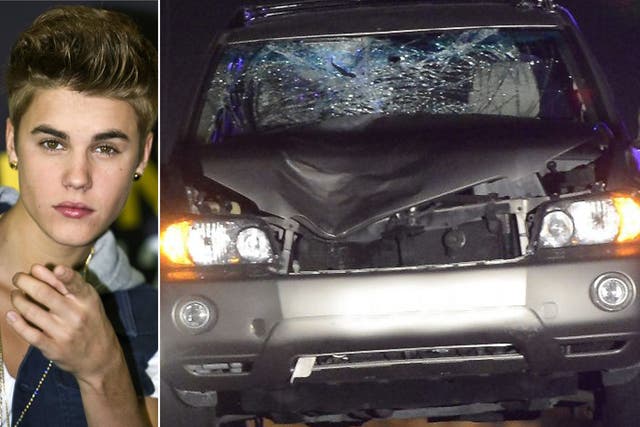 Justin Bieber and the car that struck and killed the celebrity photographer who had been attempting to photograph the star's car