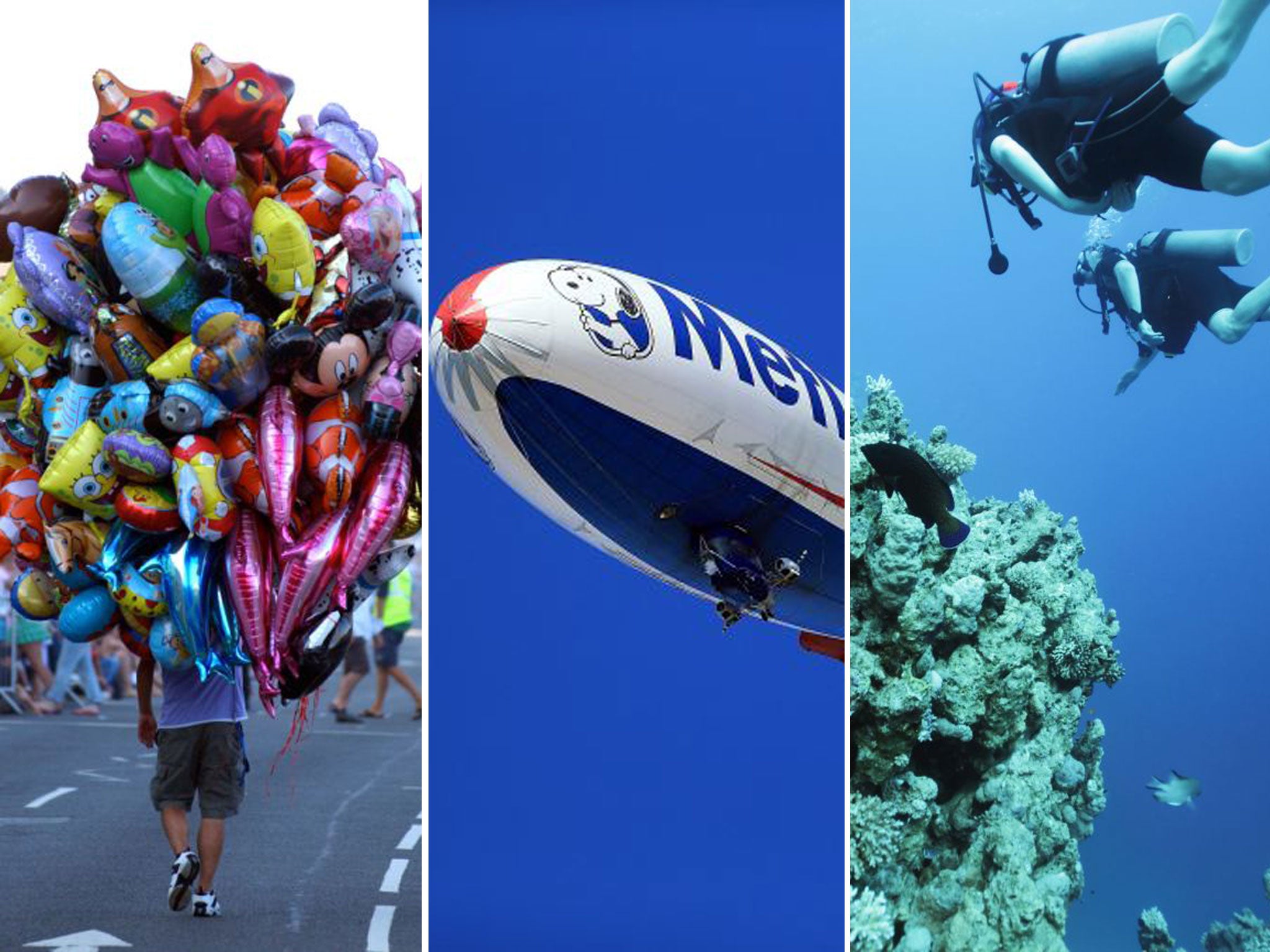 Balloons, a blimp and deep sea divers all require helium
