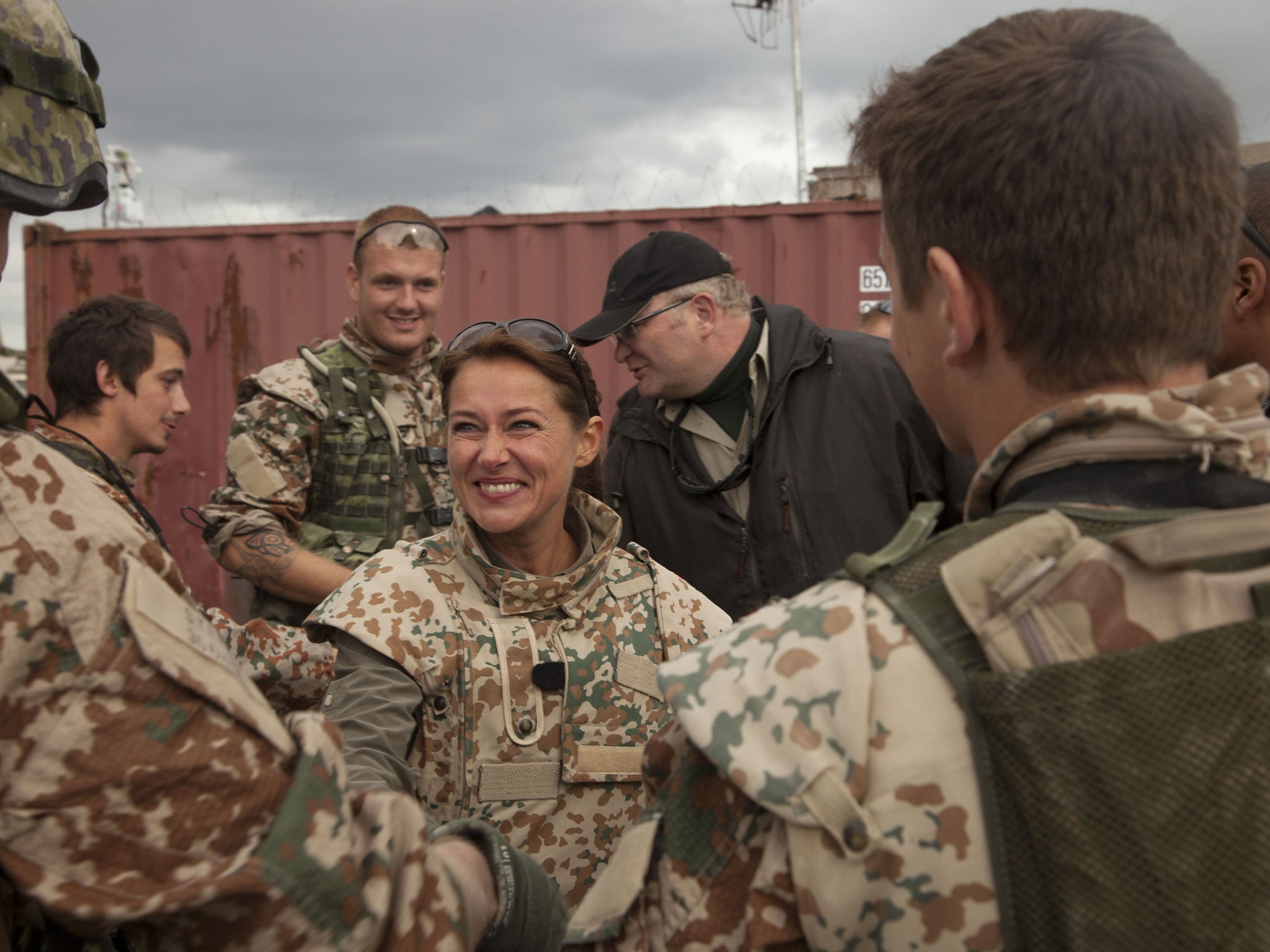 Sidse Babett Knudsen, centre, as Denmark’s PM Birgitte Nyborg Christensen, with Danish soldiers in Afghanistan