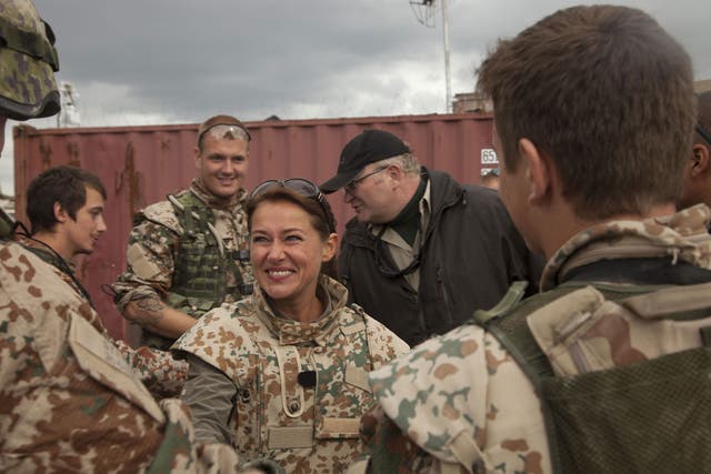 Sidse Babett Knudsen, centre, as Denmark’s PM Birgitte Nyborg Christensen, with Danish soldiers in Afghanistan 