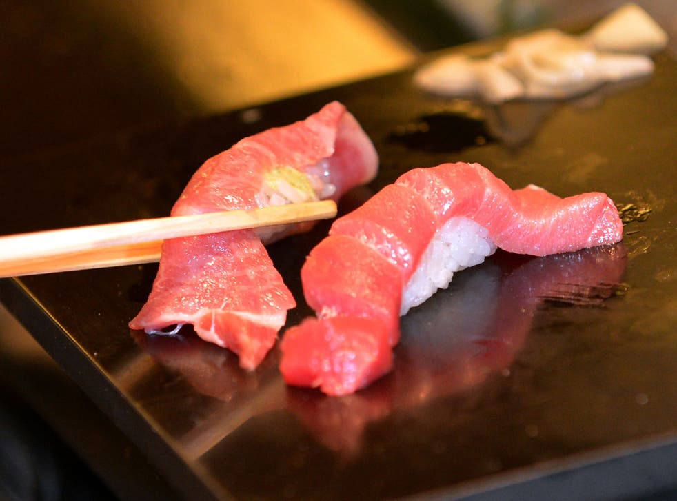 Tuna meat and sushi