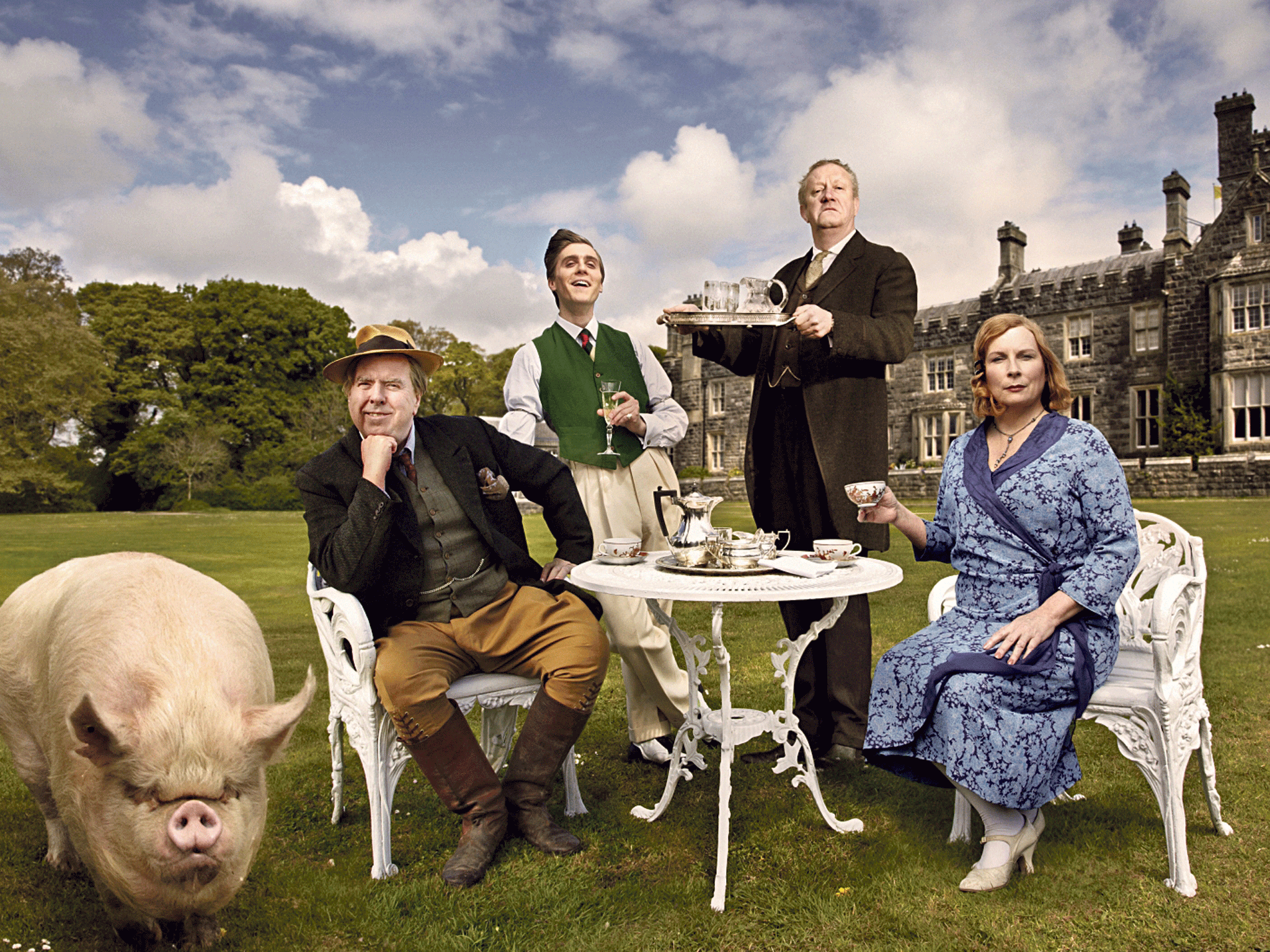 To the manor born: Timothy Spall, Jack Farthing, Mark Williams and Jennifer Saunders