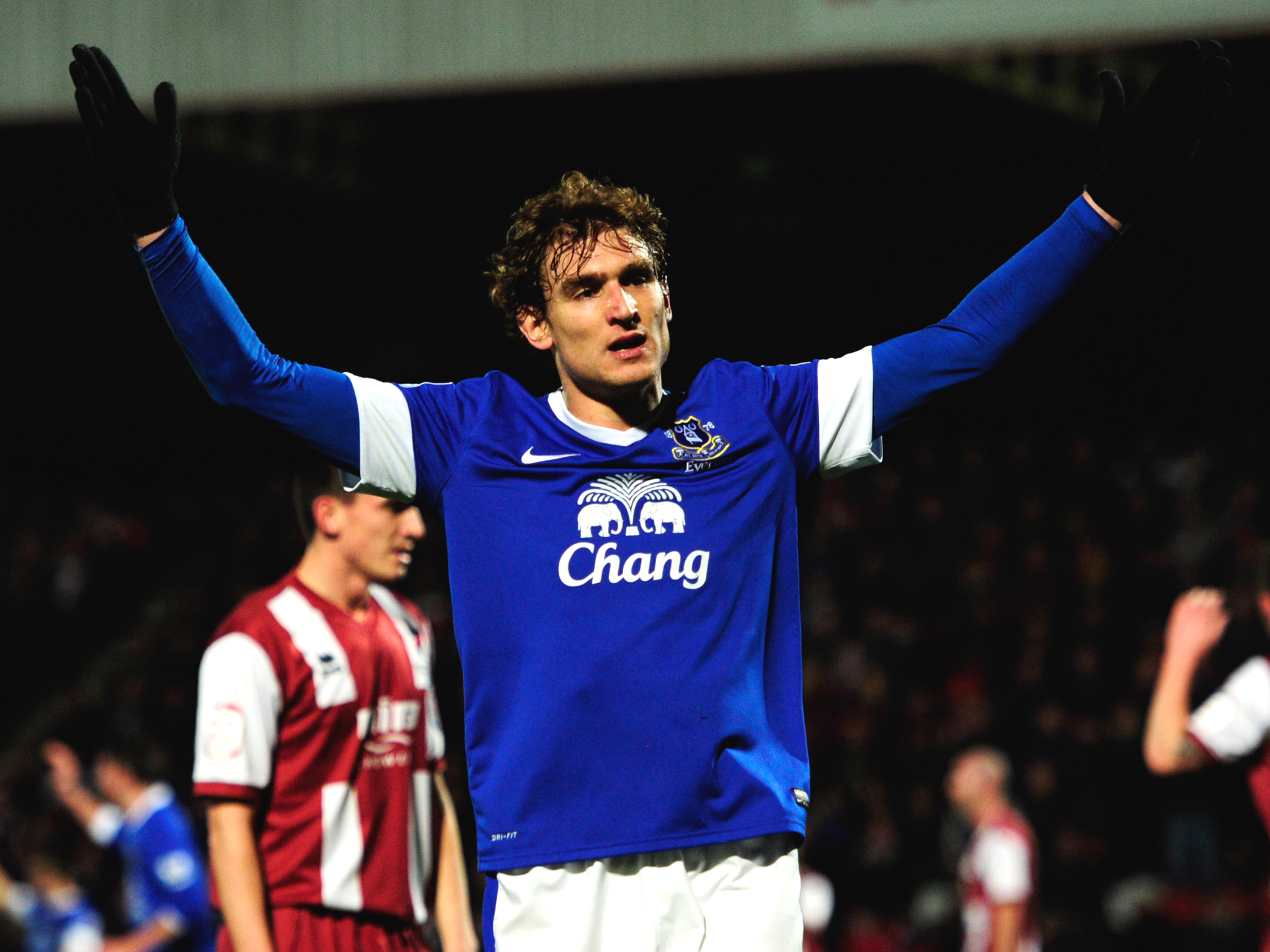 Nikicia Jelavic of Everton celebrates scoring a goal