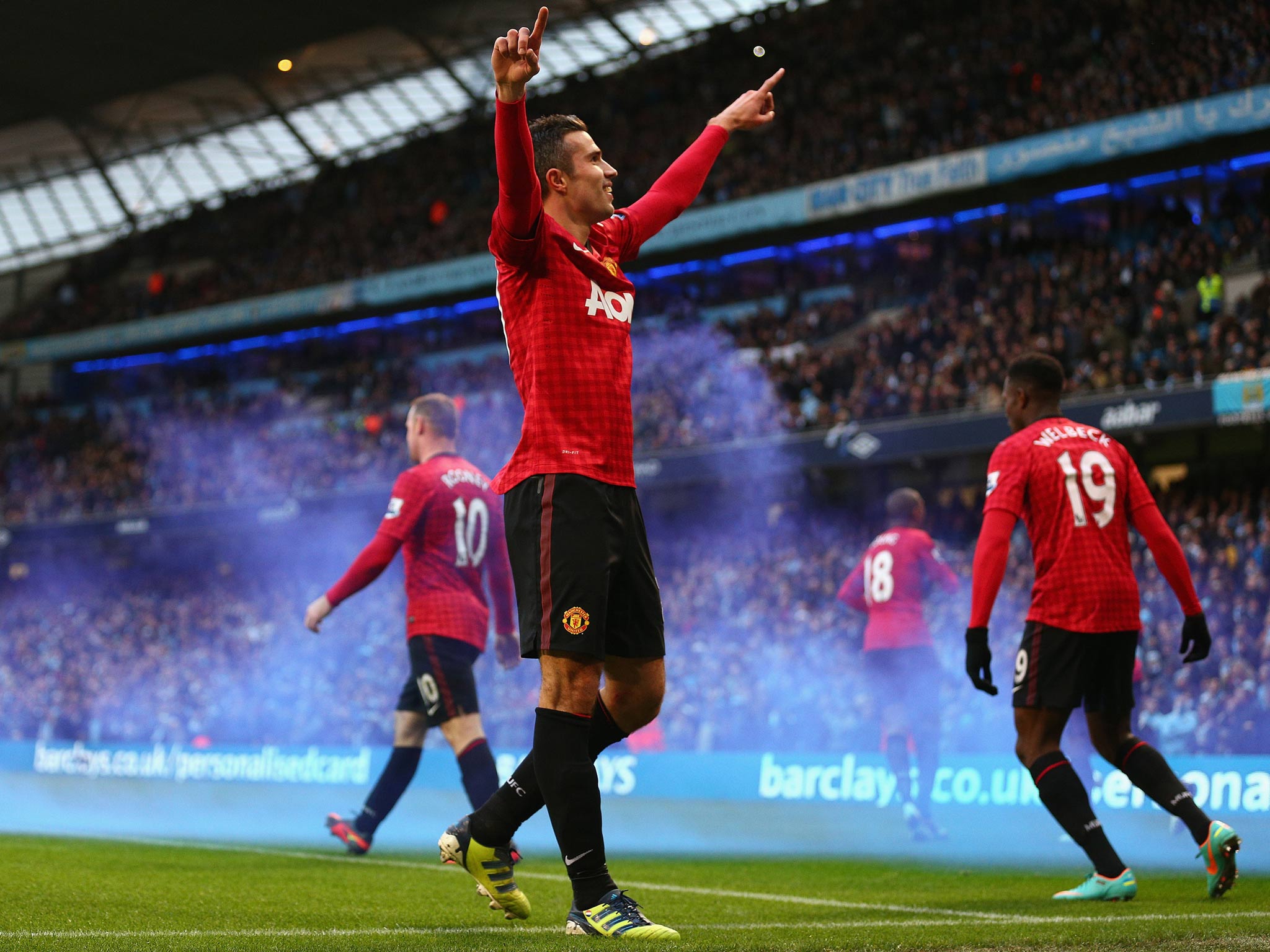 Manchester City 2-3 Manchester United 9 December 2012 Premier League Van Persie scored an injury time winner to send Manchester United six points clear of their City rivals. The Dutch striker demonstrated his worth