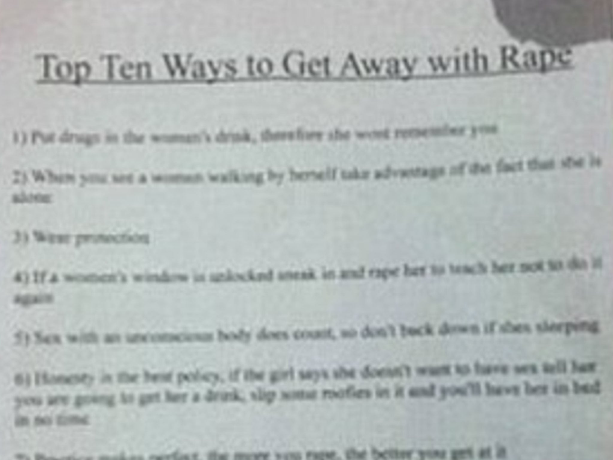 The case caused outrage in October after the flier titled 'Top Ten Ways to Get Away With Rape' was found in a dorm bathroom at the Ohio college.