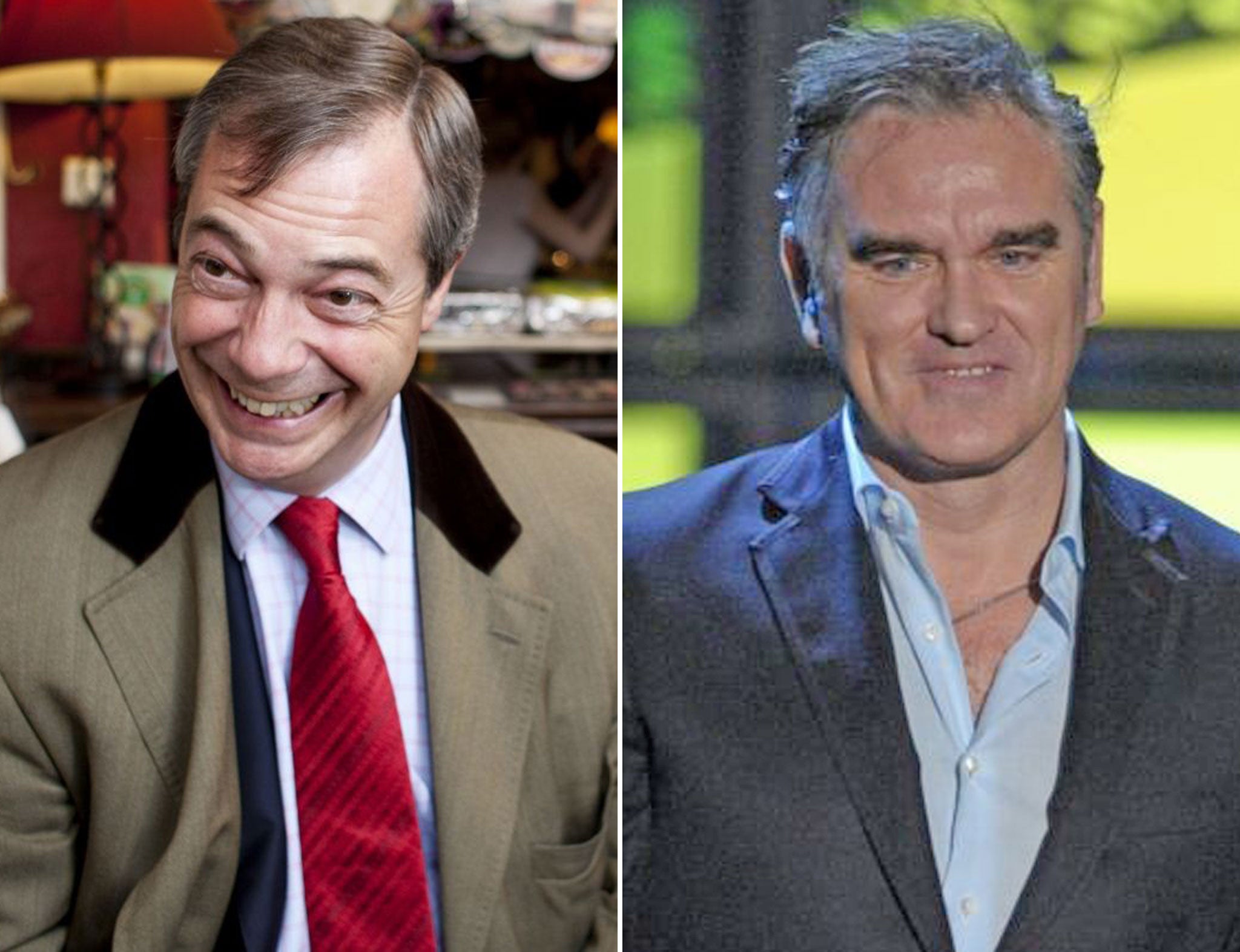 Former Smiths singer, Morrisey (right) has revealed his admiration for UKIP leader Nigel Farage (left)