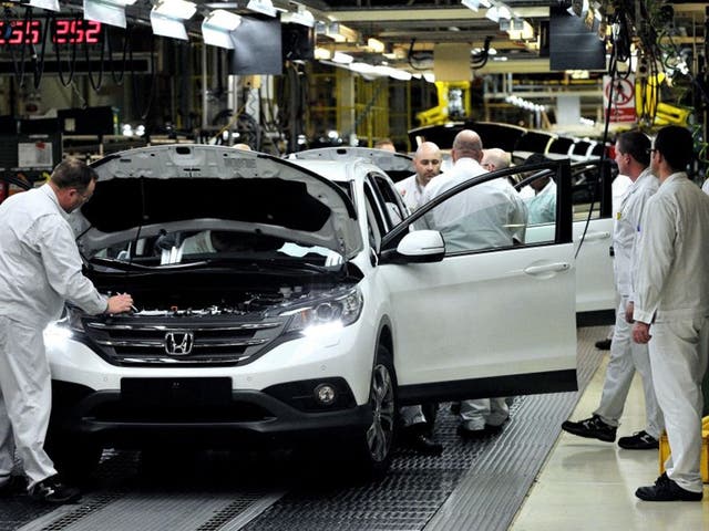 Workers on the Honda CR-V production line at the Honda plant in Swindon