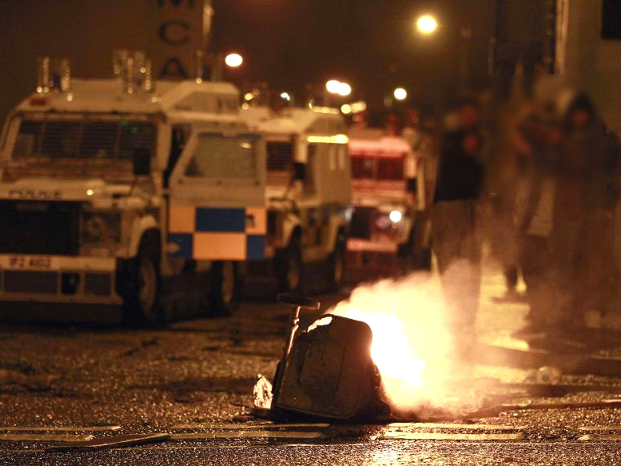 Police under attack in Carrickfergus, Belfast, last night