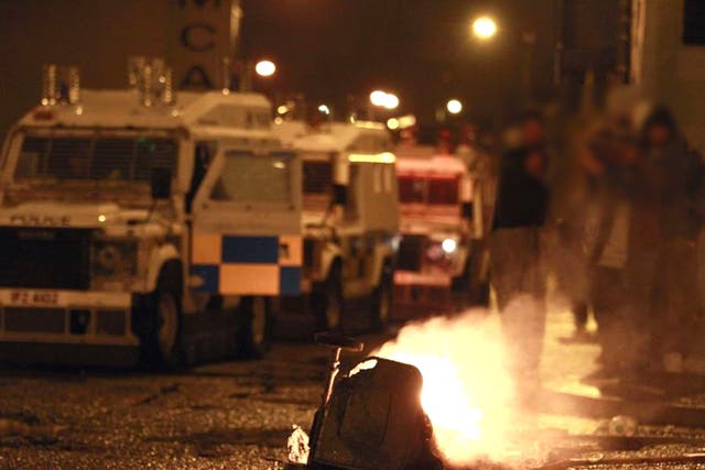 Police under attack in Carrickfergus, Belfast, last night