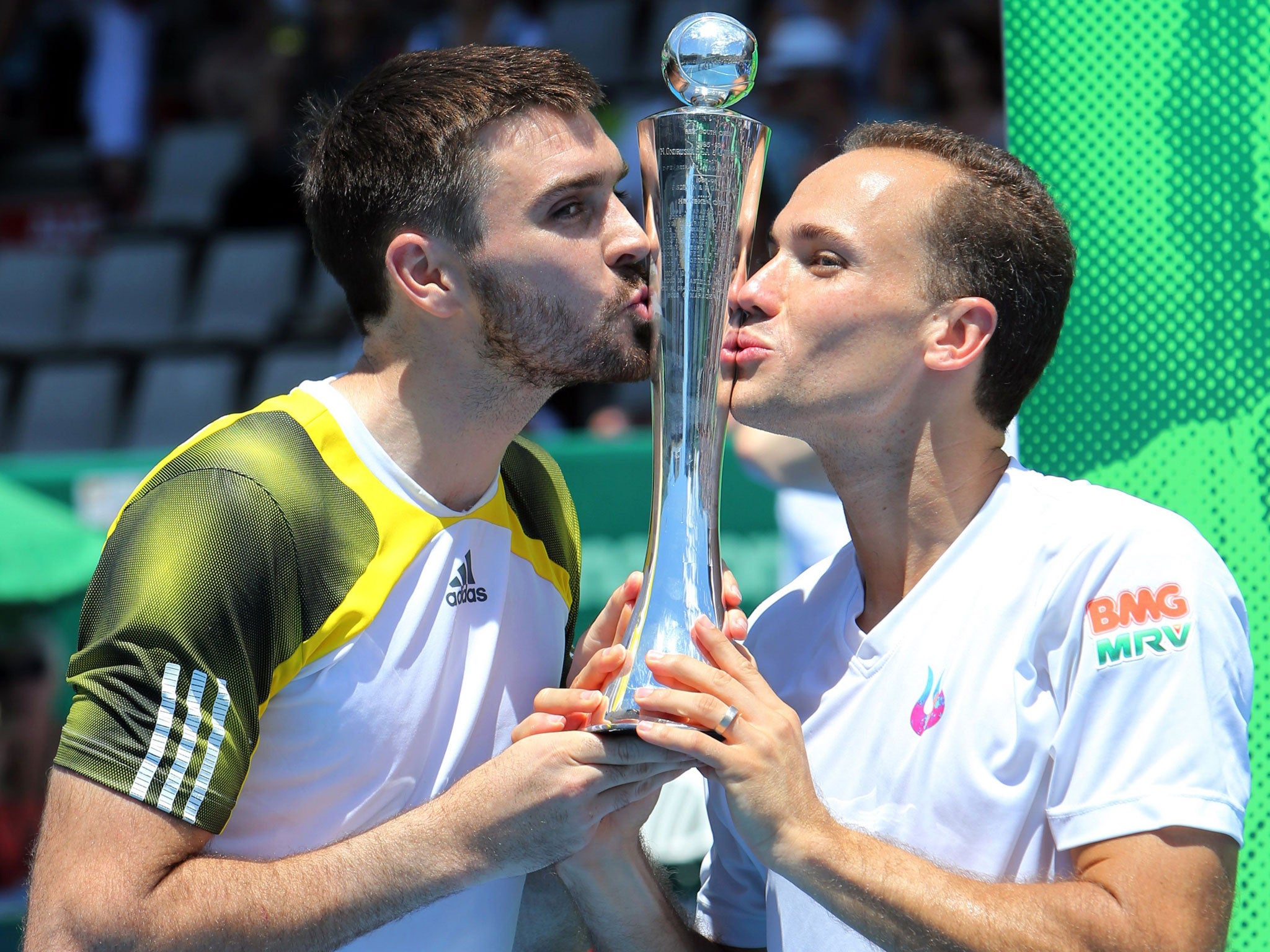 Colin Fleming won the doubles title at the Auckland Open yesterday in partnership with Bruno Soares