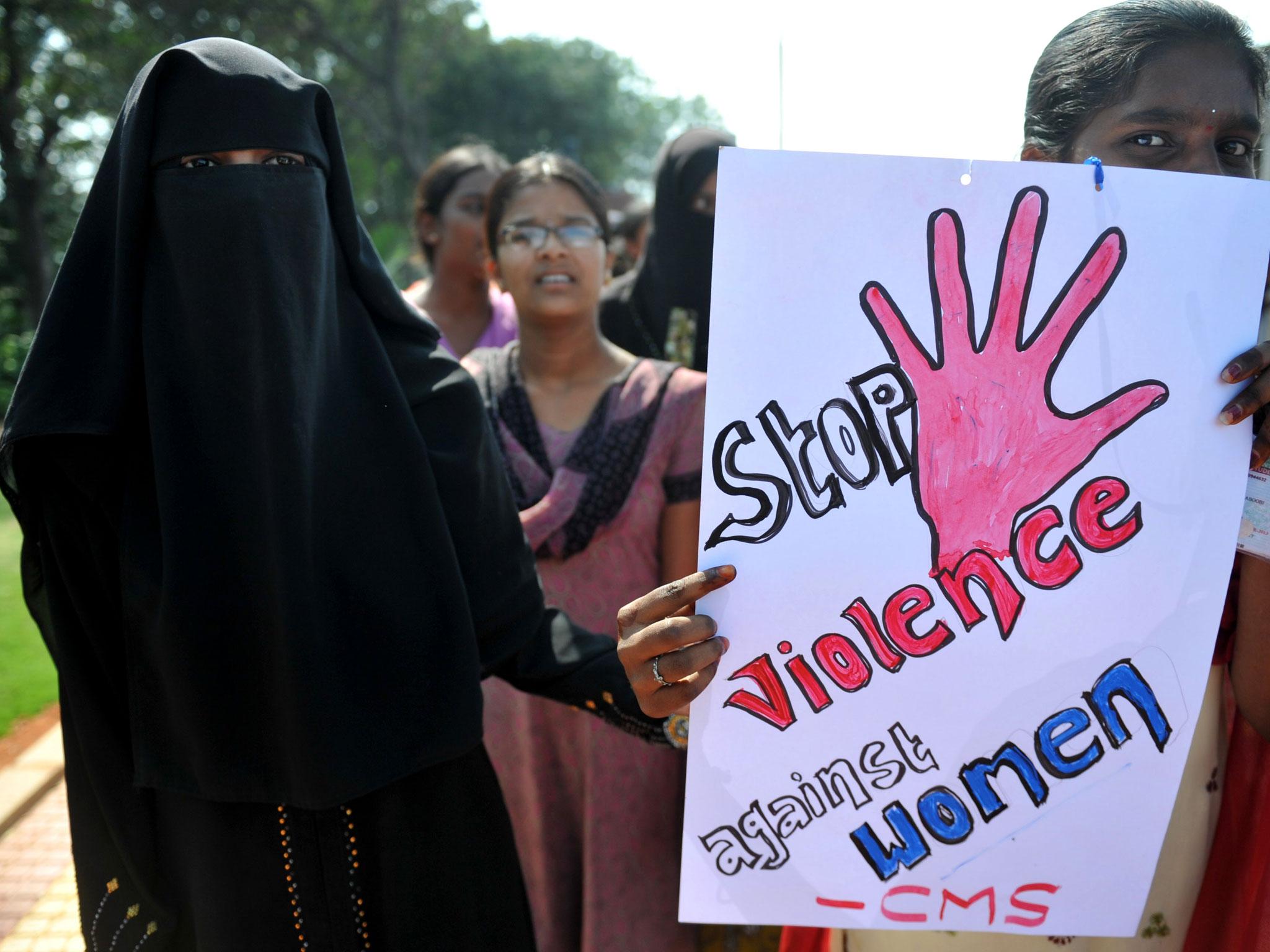 Indian students at a protest at violence against women in Hyderabad in January 2013